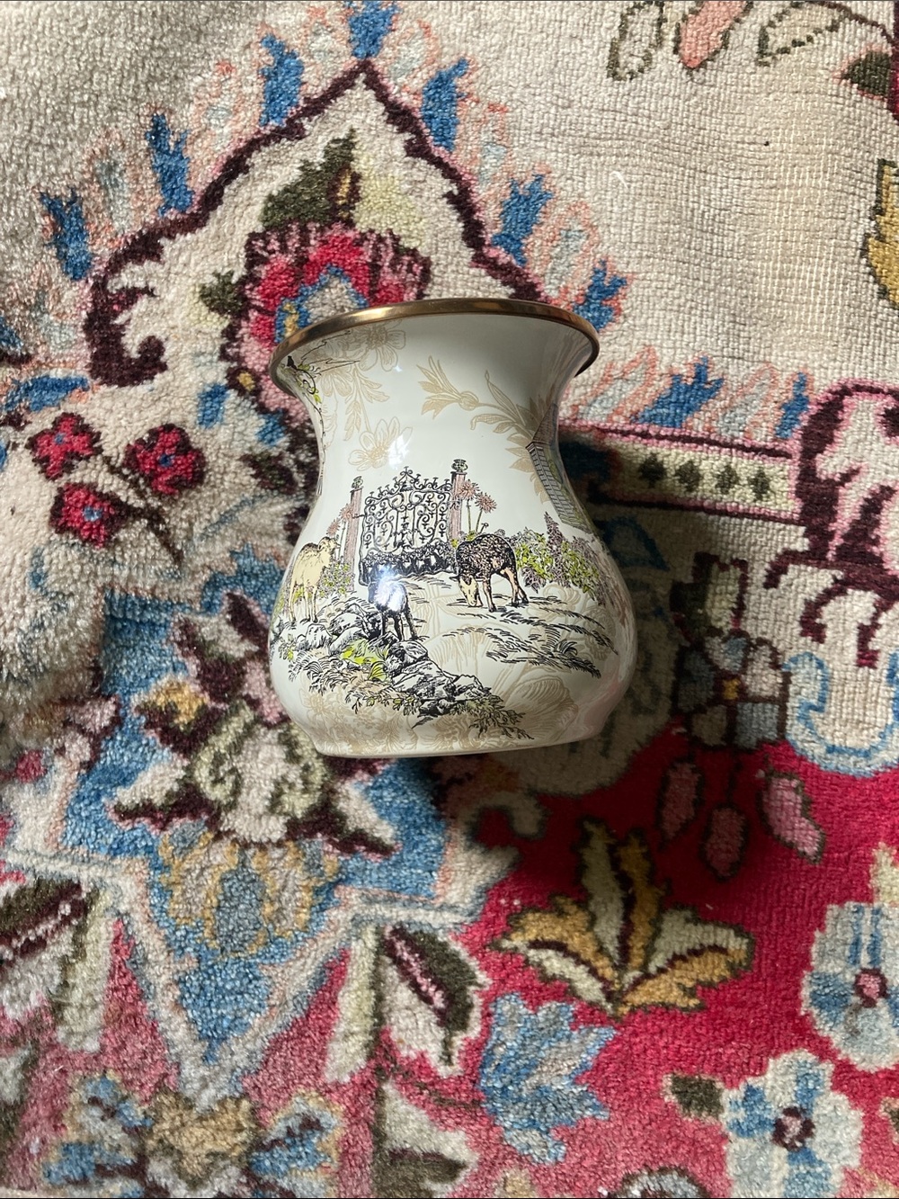 MacKenzie-Childs White and Gold Scenic Goose Motif Vase - Picture 2 of 4